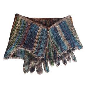 Boho Knitted Shawl Forest Drip Multicolor With Beads Hippie